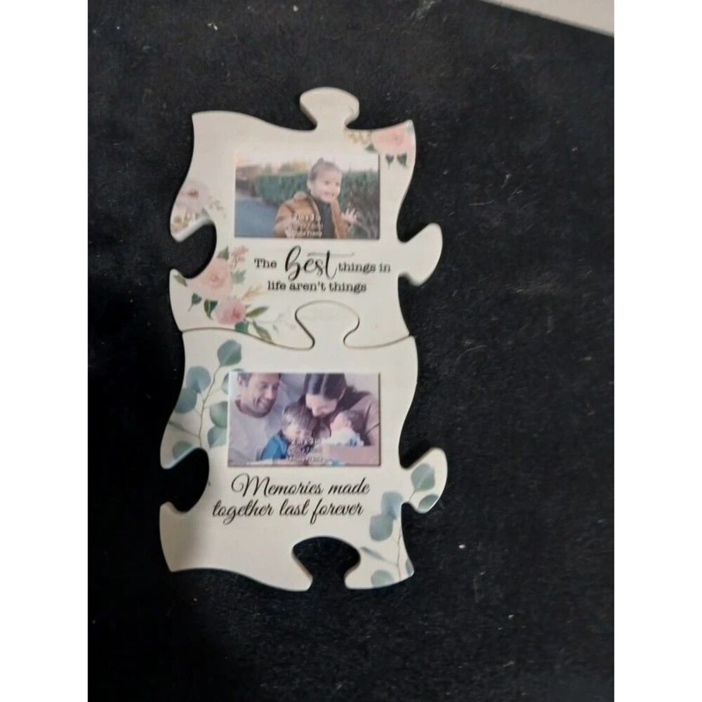 Set of 2 Puzzle Piece Family Photo Magnets Floral Memory Quotes